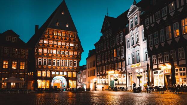 Marktplatz in Hildesheim bei Nacht