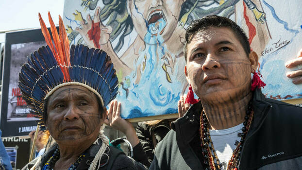 Indigener Protest gegen Umweltschäden in Lateinamerika in Paris, Mai 2019