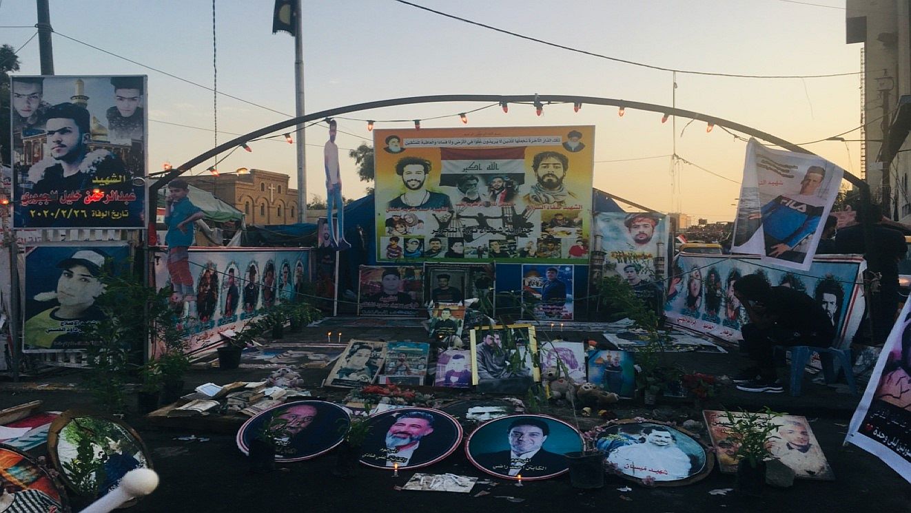 Ein Schrein für die Märtyrer der Revolution auf dem Tahrir-Platz, Bagdad, 1.10.2020